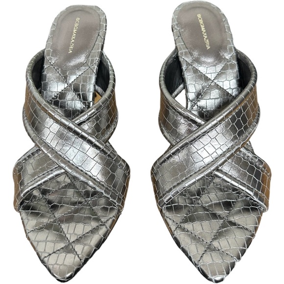 BCBGMAXAZRIA Women’s Talli Metallic Leather Pewter Sandals - Picture 6 of 7